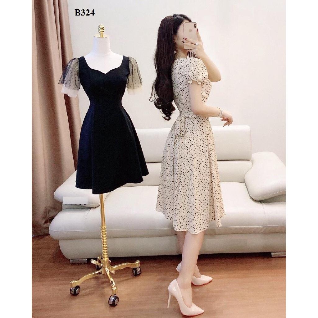 ĐẦM XÒE NỮA ĐÍNH CÚC CỔ VUÔNG THANH LỊCH ĐỦ SIZE - B324
