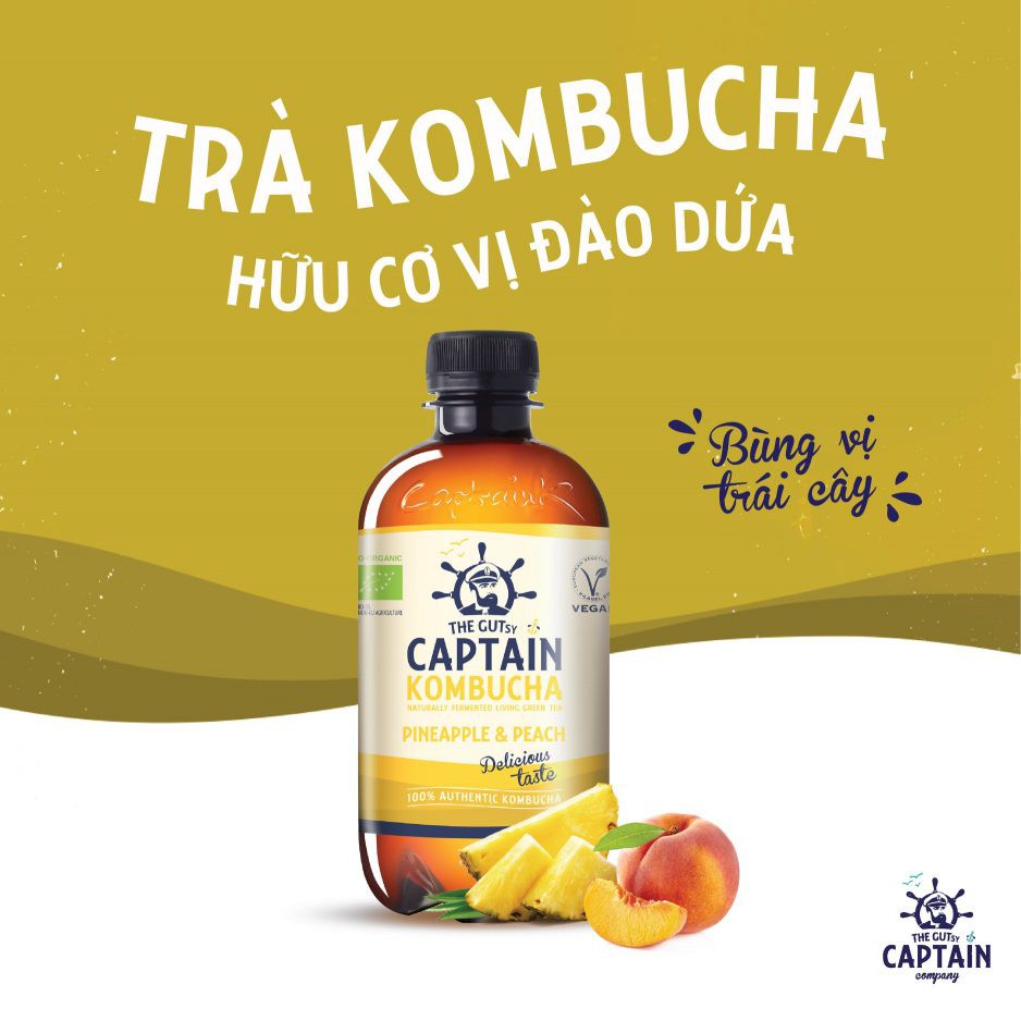 Trà Dưỡng Sinh KomBuCha hữu cơ Captain Kombucha/Thức uống giàu lợi khuẩn (probiotics), đẹp da, tiêu hóa tốt,
