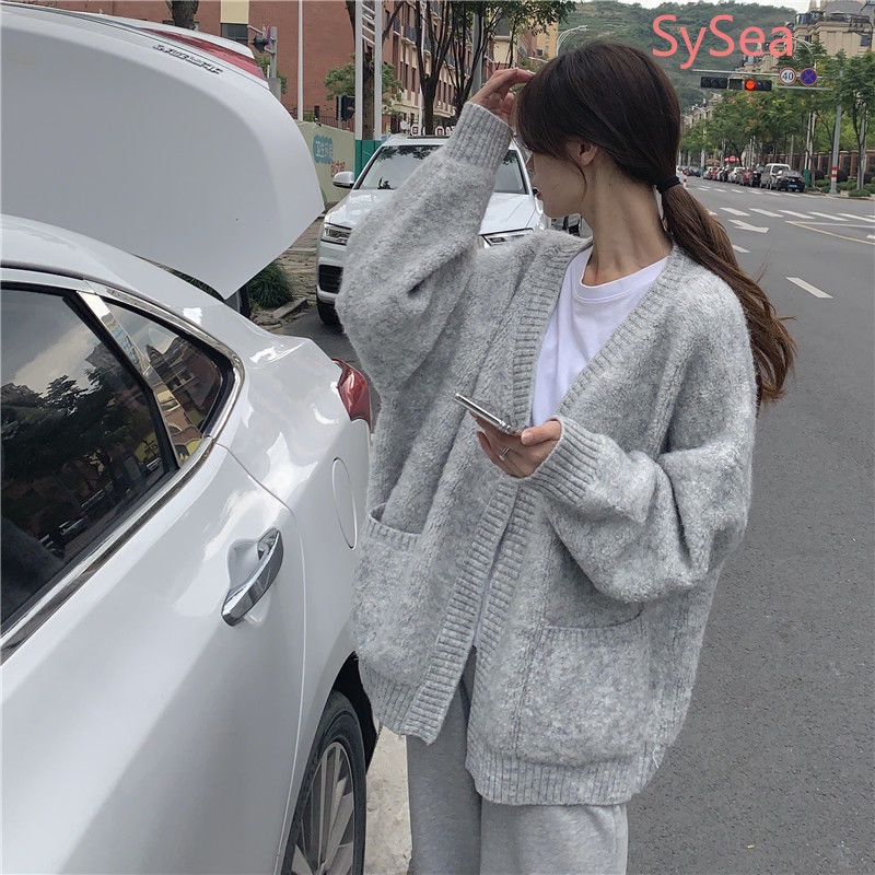 Áo Khoác Cardigan Dệt Kim Dày Dáng Rộng Kiểu Hàn Quốc Thời Trang Mùa Thu Cho Nữ