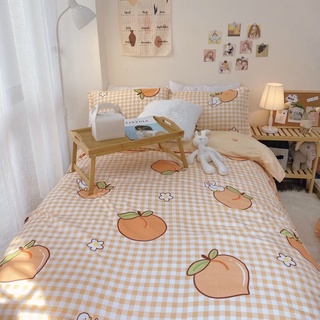 Bộ chăn ga gối Cotton Poly họa tiết quả đào màu hồng cam MÂY BEDDING đủ kích thước nệm