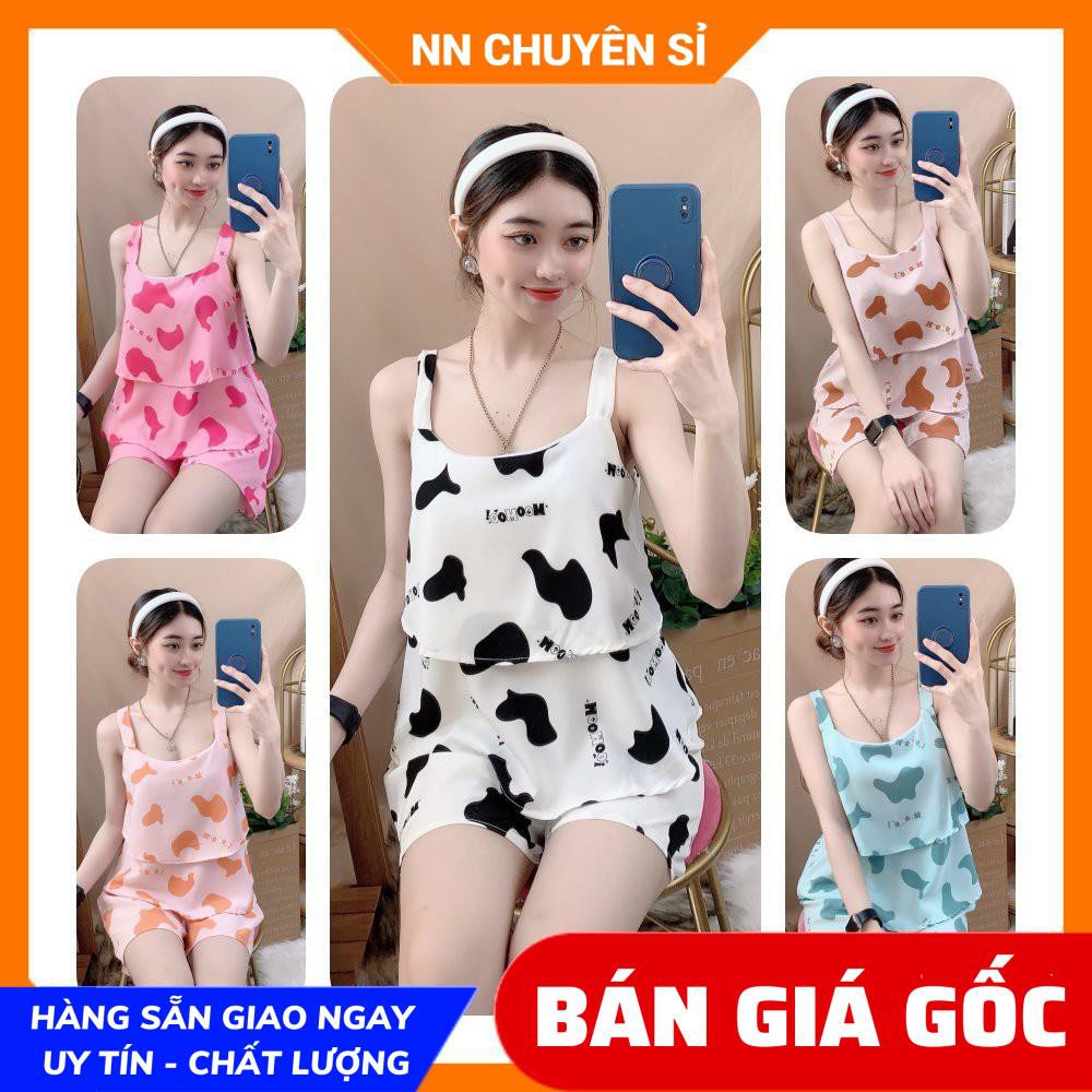 Đồ bộ bò sữa nữ Đồ bộ mặc nhà hai dây Vải mềm mịn mát in họa tiết hoạt hình bò sữa dễ thương BKT229