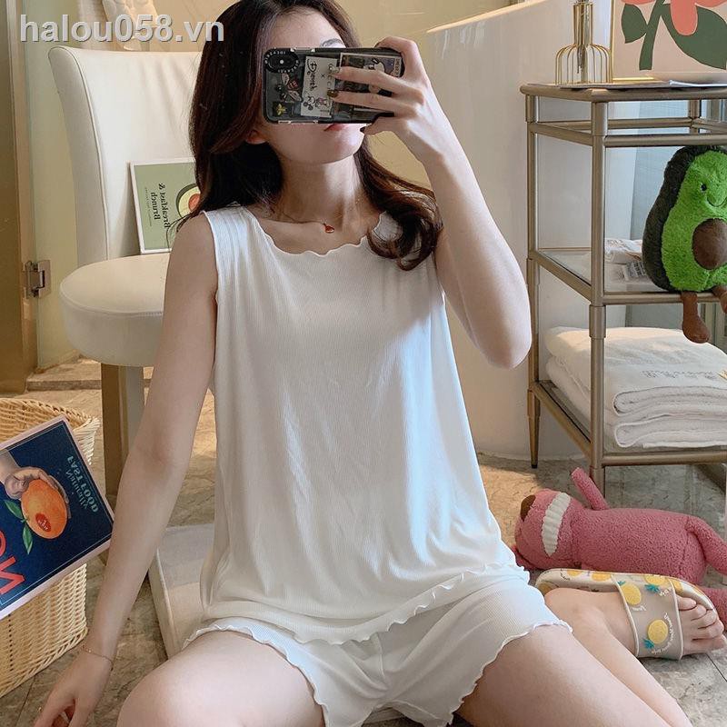 ❧☼☢✿Ready stock✿  Net red ice silk pajamas ladies short-sleeved shorts suit summer thin home service vest cool Can be worn outside in summer