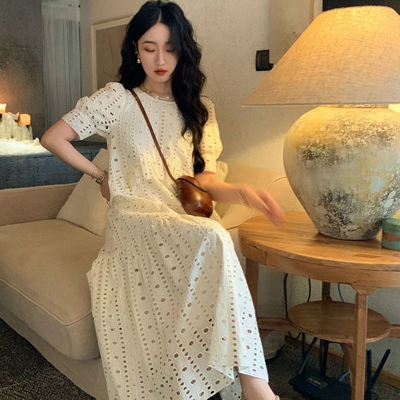 Đầm Dáng Dài Eo Cao Thêu Trang Trí Phong Cách Retro Dành Cho Nữ
