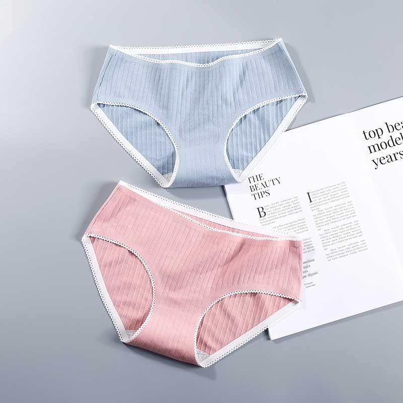 Quần lót cotton lưng vừa liền mạch một mảnh phối ren thoáng khí thoải mái mềm mại dành cho nữ