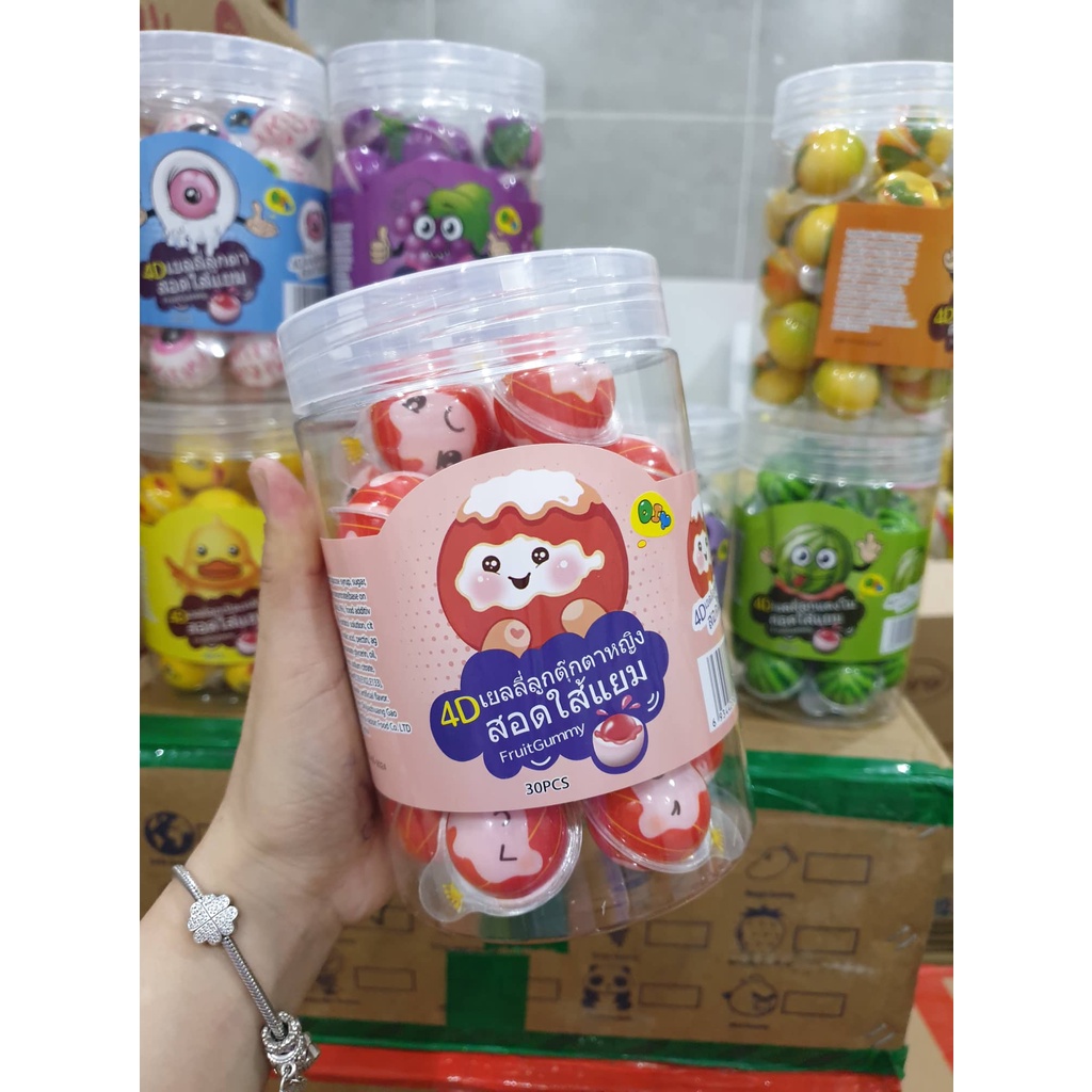 Kẹo dẻo 4D có nhân viên nhỏ 11g hình con mắt/trái banh/dưa hấu