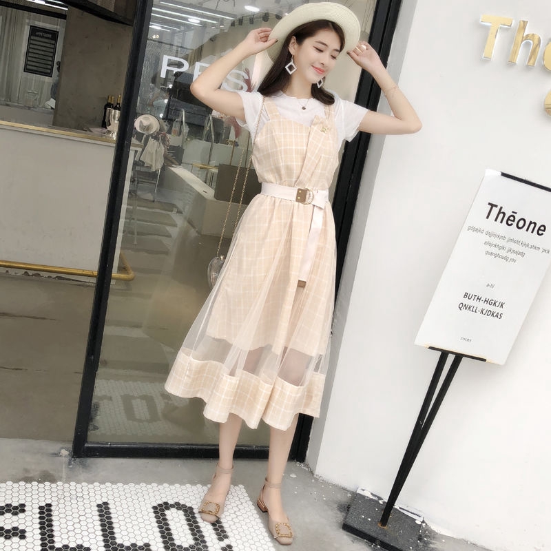 Set 2 món gồm áo ngắn tay và đầm xòe ngọt ngào phong cách Hàn Quốc cho nữ | BigBuy360 - bigbuy360.vn