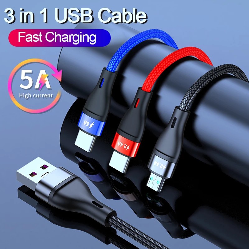 Cáp sạc SGALAS 3 trong 1 1.2m thích hợp cho Apple Android USB Type-C