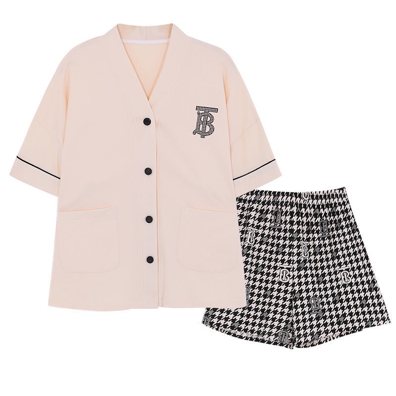 Bộ đồ ngủ cotton ngắn tay dáng rộng đơn giản thời trang mùa hè 2022