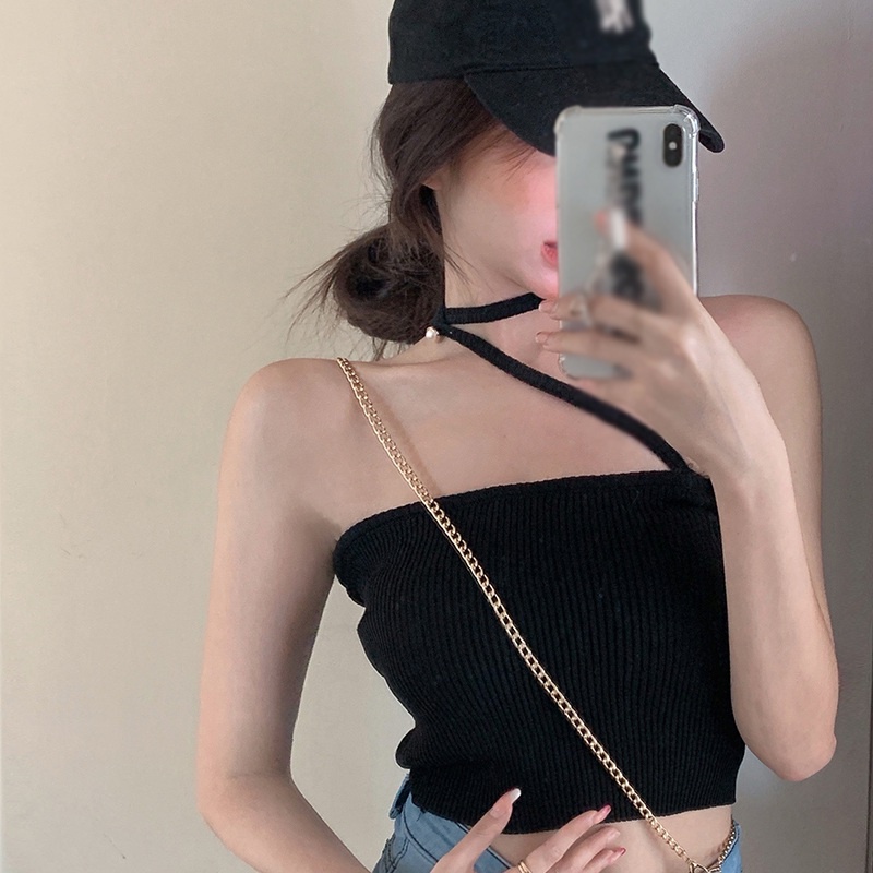 Áo croptop dệt kim màu sắc đơn giản phong cách Hàn Quốc cho nữ