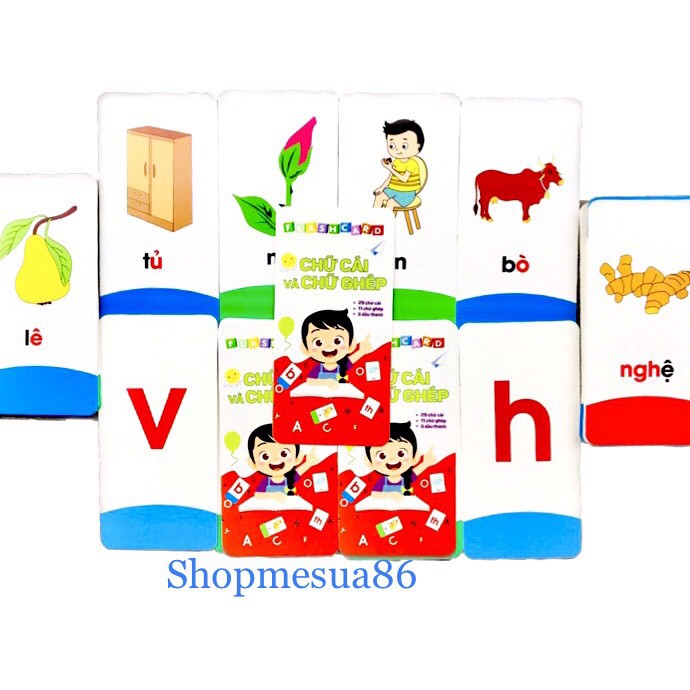 Bộ 42 thẻ flashcard học tiếng việt có chữ ghép và chữ đơn,chữ số_ thẻ học tiếng việt cho bé