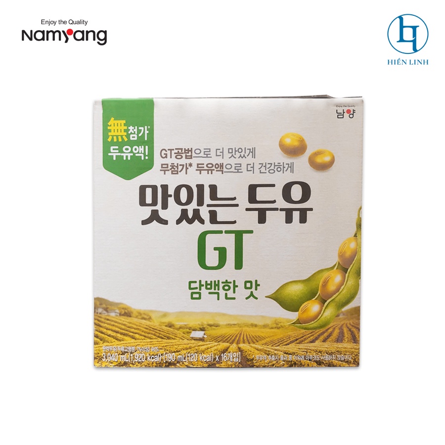 Sữa Hạt Đậu Nành Vàng Thuần Ít Ngọt Namyang GT Nội Địa Hàn Quốc (1 thùng 16 hộp 190ml)