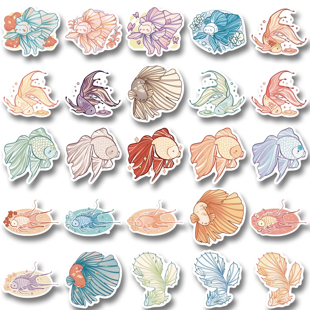 Bộ 50 Miếng Dán Trang Trí Laptop Chống Thấm Nước Hình Cá Hoạt Hình Dễ Thương