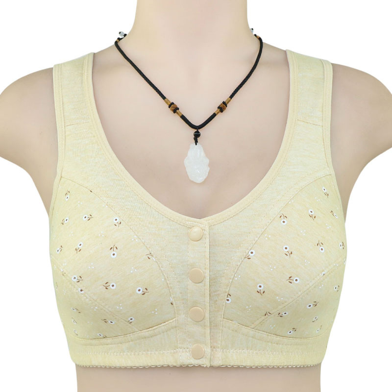 Áo bra cotton mềm mại gài khóa phía trước in họa tiết không gọng cho phụ nữ trung niên / người già có size lớn