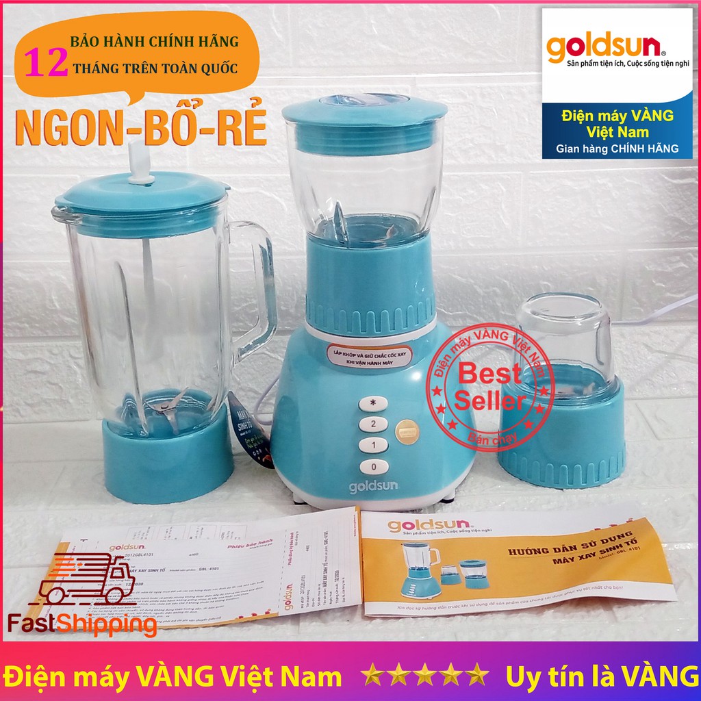 [Mã ELHA22 giảm 6% đơn 300K] Máy xay sinh tố Goldsun GBL4101 3 cối thủy tinh 1.25L, 0.8L, 0.4L