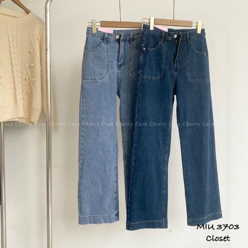Quần jean trơn ống đứng túi viền tròn hàng QCL1