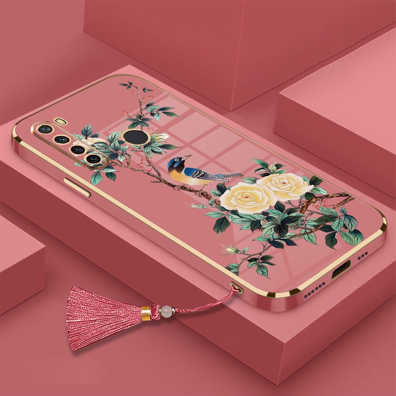 Ốp Điện Thoại Silicon Mềm Mạ Điện Họa Tiết Hoa Và Chim Có Dây Đeo Cho Realme 5 5i 6i 7i c3 5 pro