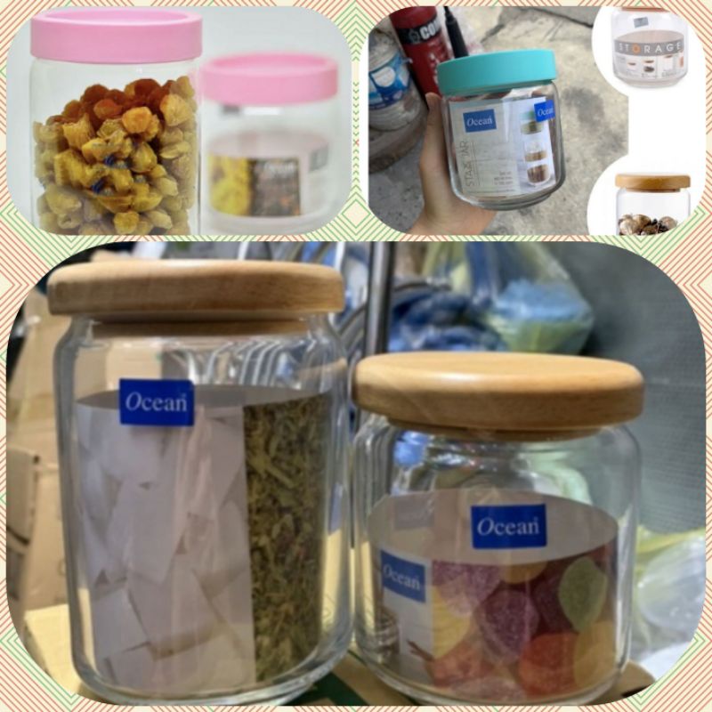 #Sale Sốc# Lọ(hũ) thủy tinh Ocen- Pop Jar Glass nắp gỗ,nắp nhựa màu hàng Thái Lan- thủy tinh chịu lực, kiểu dáng cổ điển