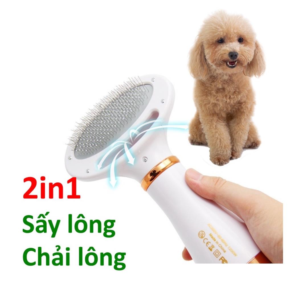 Máy Sấy Lông Cho Thú Cưng, Lược Chải Lông Cho Chó Mèo 2 in 1