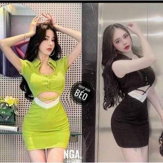 Đầm body khoét eo cổ bẻ chất borip - C5N075