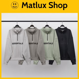 Áo Sweater FEAR OF GOD FOG ESSENTIALS Half Zip SS20 bản cao cấp, Áo len form rộng lông cừu ESSENTIALS in chữ silicon