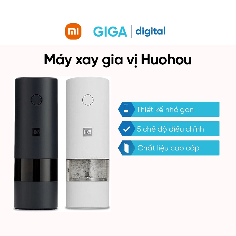 Máy xay hạt tiêu muối gia vị tự động Huohou Xiaomi Youpin bằng pin có đèn LED với 5 chế độ xay