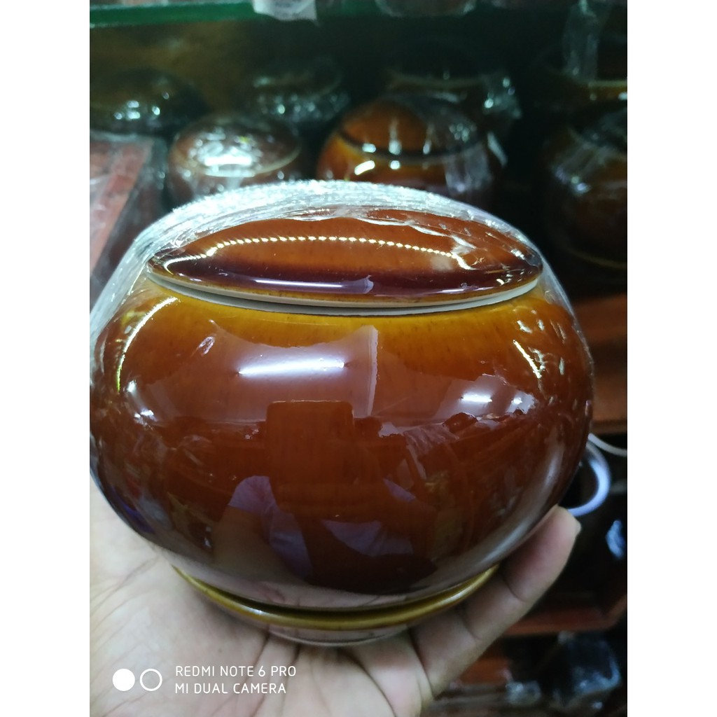 Bình bát Phật giáo gốm sành men nâu