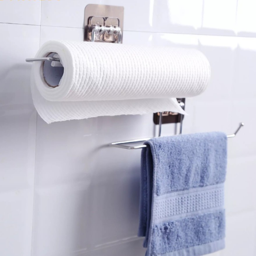 Giá treo cuộn giấy vệ sinh, treo khăn dán tường độc đáo - Giá treo đồ đa năng bằng thép không gỉ
