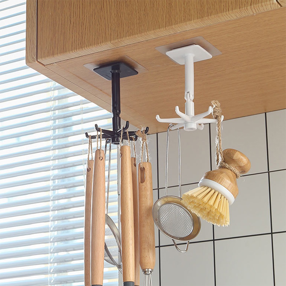 Giá Tròn Treo Đồ Nhà Bếp Dán Tường 6 Móc JJ86 Xoay 360 Độ Treo Đồ Đa Năng