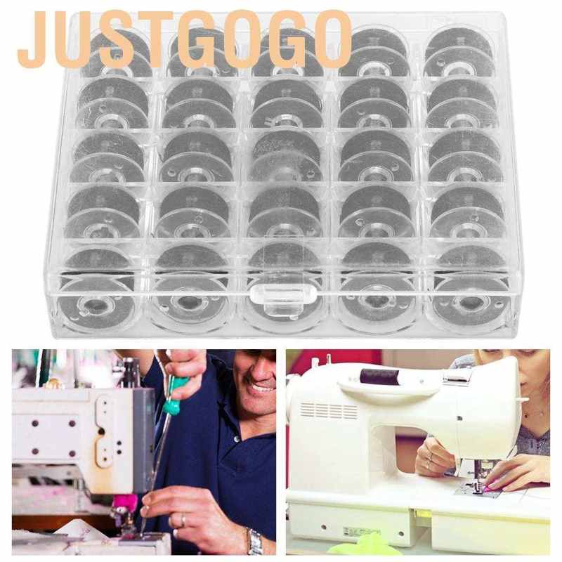 Justgogo 25Pcs Black Embroidery Bobbin Thread Sewing Machine Bobbins Threads with Case