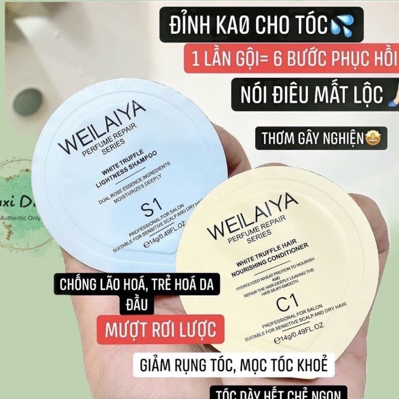 Set Dầu Gội Xả Phục Hồi Tóc Hư Tổn Đa Tầng Nấm Truffle Weilaiya giúp Chăm Sóc Tóc Khô Xơ Gãy Rụng Mini Test