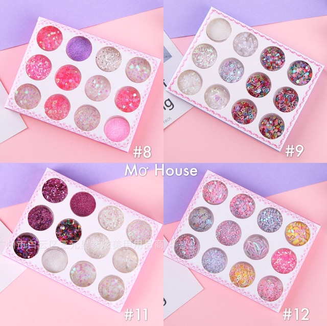 Set 12 Nhũ Mắt Kira Kira Bảng Màu Mới Phụ Kiện Make Up Cho Đôi Mắt Thêm Phần Nổi Bật, Có Thể Dán Móng Tay Mơ House