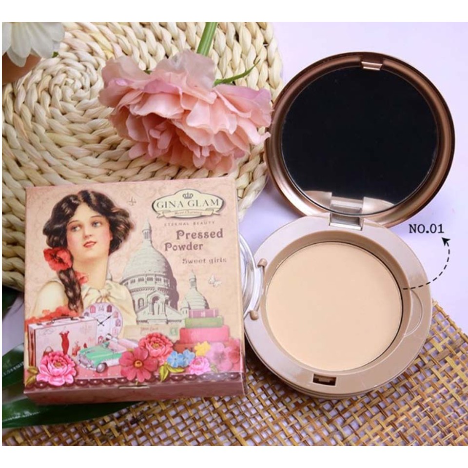 Phấn Phủ Gina Glam Che Phủ Tốt , Bền Màu Gina Glam Pressed Powder Sweet Girls