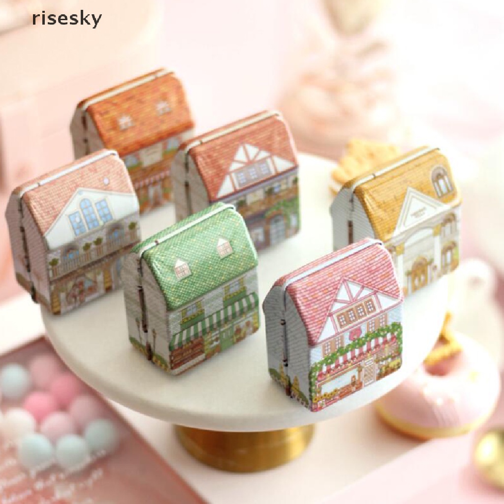 Hộp Thiếc Mini Đựng Tiền Xu / Kẹo Cưới Hình Ngôi Nhà Dễ Thương ♨Trên đó
