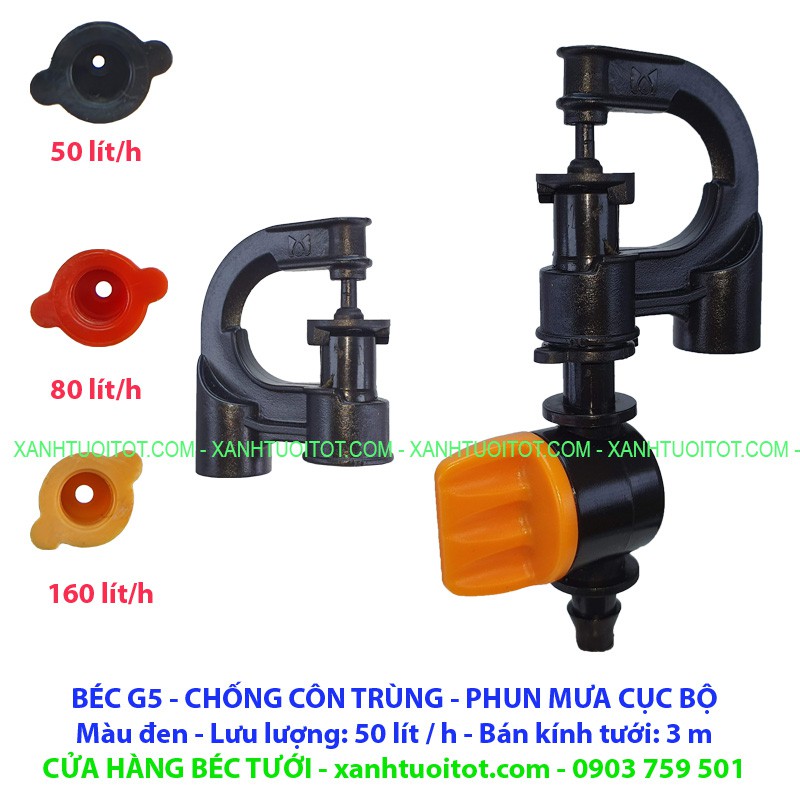 Bộ 50 BÉC TƯỚI G5 50 LÍT/H + VAN 5LY CHỐNG CÔN TRÙNG - MÀU ĐEN