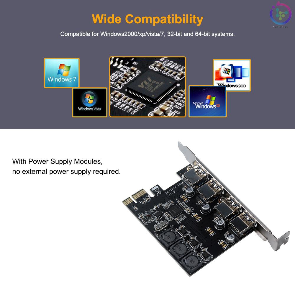 PCER♥Four Ports USB 3.0 Super Fast 5Gbps PCI-E Expansion Card PCI Express Adapter Converter Card 6A