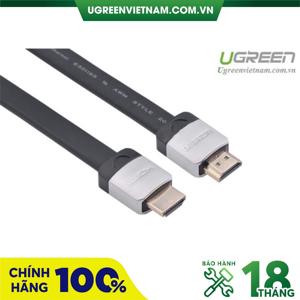 Cáp HDMI dẹt 1M Ugreen hỗ trợ 3D, 4K Ugreen 10259 Chính hãng