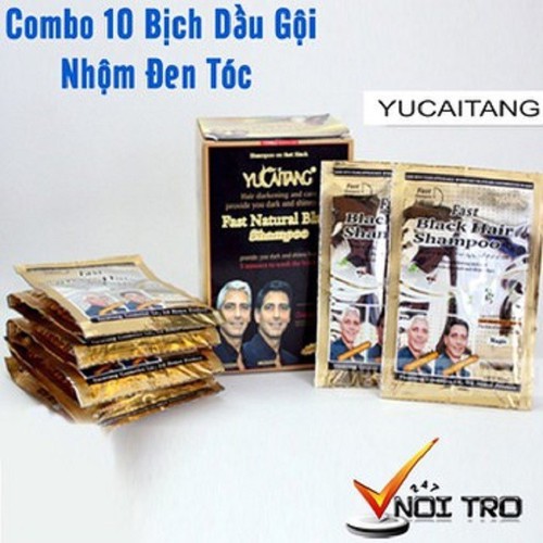 Dầu Gội Nhuộm Tóc Đen tự nhiên Yicaotien - Hộp 10 Gói