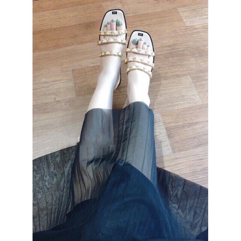 Dép thời trang 3 quai xích da bóng