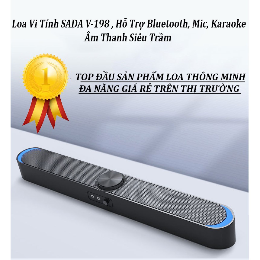 Loa Thanh Gaming Soundbar SADA V-198 Hỗ Trợ Bluetooth, Karaoke, Hiệu Ứng Đèn Led Dùng Cho Máy Vi Tính PC, Laptop, Tivi