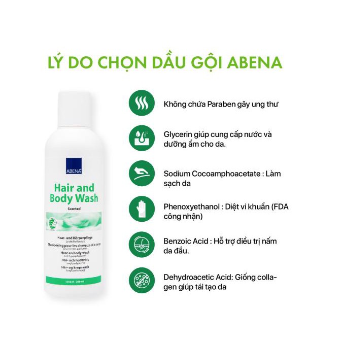 Dầu tắm gội khô cho người lớn Abena Hair Body Wash 200ml - hàng chính hãng