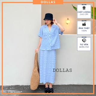 Set đồ nữ sang chảnh, set áo sơ mi kèm chân váy dài thiết kế cao cấp freesize - dollas