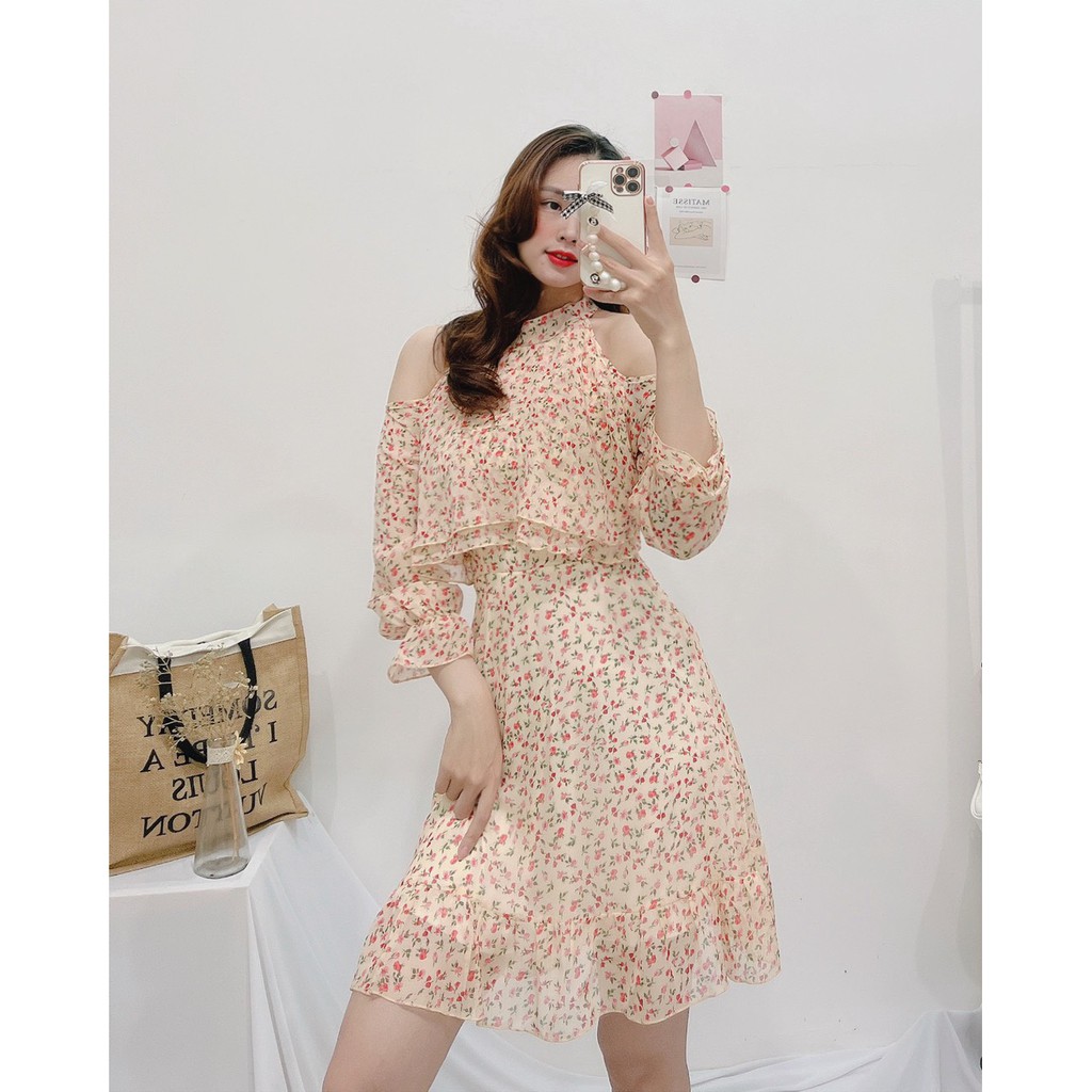 ĐẦM VOAN TÍM HỞ VAI BÈO CỔ TAY DÀI CÓ DÂY CỘT EO PHÍA SAU DÁNG XÒE-hình thật shop chụp | BigBuy360 - bigbuy360.vn