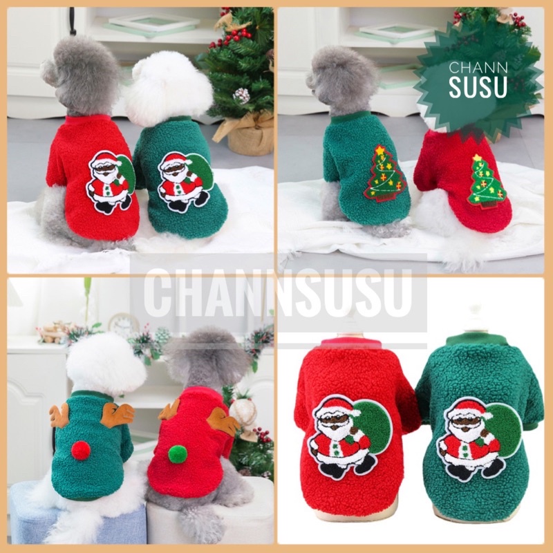 ÁO CHÓ MÈO - Áo 2 chân lông sần cây thông noel tuần lộc ông già tuyết cho chó mèo thú cưng