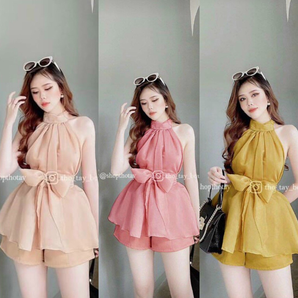 SET BỘ NỮ ÁO CỔ YẾM CỘT NƠ ĐẸP HẾT NẤC
