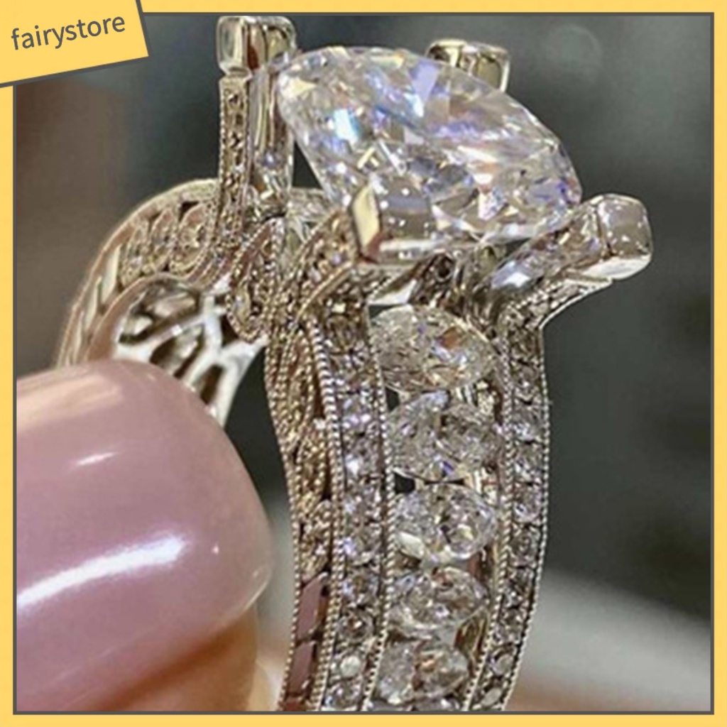 Nhẫn Đính Hôn Đính Đá Zircon Sang Trọng Cho Nữ