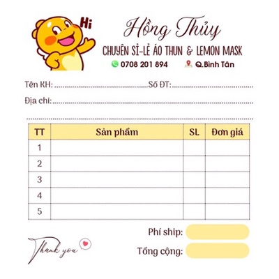 Combo in theo mẫu Hoá đơn bán hàng mini 1 liên dễ thương 9x 10 ngẫu nhiên