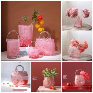 GIỎ HOA THỦY TINH HỌA TIẾT HỒNG - DECOR TRANG TRÍ NHÀ CỬA CẮM HOA ĐỰNG TRANG SỨC