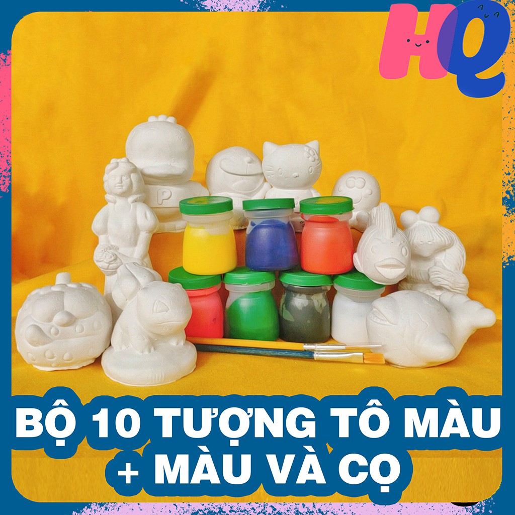 Bộ 10 tượng thạch cao tô tượng cho bé tặng 7 màu và 2 cọ