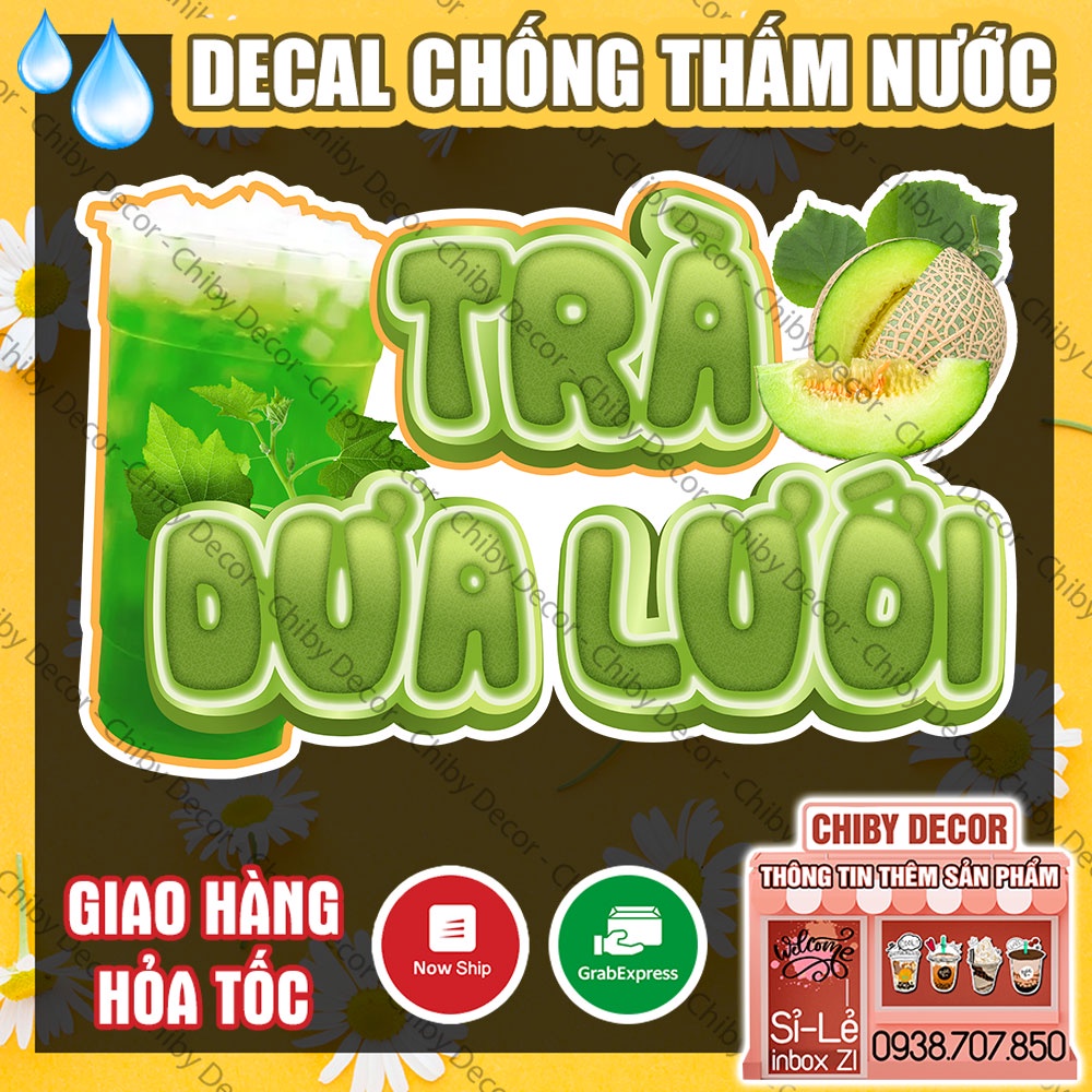 Tranh Dán Tường Trà Dưa Lưới 🌈 Decal Dán Tường Trang Trí Quán Trà Sữa, Cà Phê - Chống Thấm Nước, Chống Nắng, Cắt Sẵn