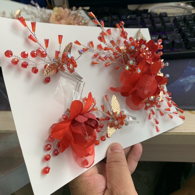 Phụ kiện cưới Giang - Cài tóc - Bộ hoa cài tóc cô dâu hàng thủ công 4 món mẫu mới 2019